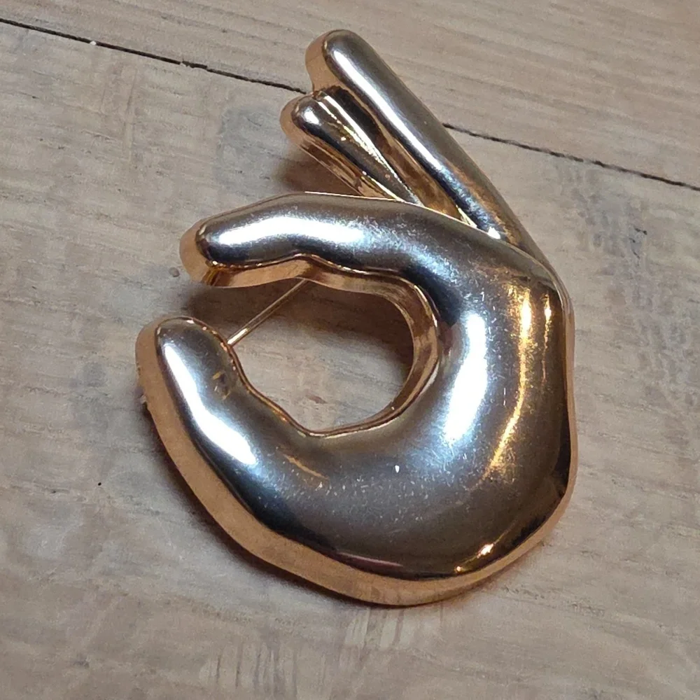 Nwot ZARA Gold Hand Sculptural Ok Brooch